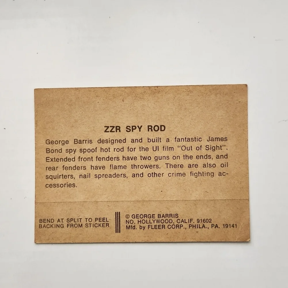 1974/1975 Fleer George Barris Kustom Cars Series 1 ZZR - Spy Rod Sticker Card Vn